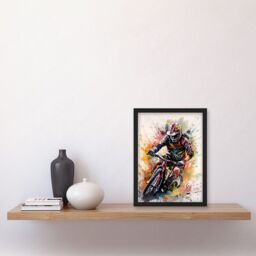 Artery8 Mountain Biker Action Shot Paint Splat Portrait Artwork Framed Wall Art Print A4 in Black - thumbnail 2