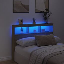 Berkfield Home Headboard Cabinet with LED Sonoma Oak 140x17x102 cm in Brown - Size: 140 x 17 x 102 cm - thumbnail 4