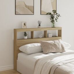 Berkfield Home Headboard Cabinet with LED Sonoma Oak 140x17x102 cm in Brown - Size: 140 x 17 x 102 cm