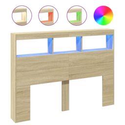 Berkfield Home Headboard Cabinet with LED Sonoma Oak 140x17x102 cm in Brown - Size: 140 x 17 x 102 cm - thumbnail 2
