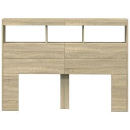 Berkfield Home Headboard Cabinet with LED Sonoma Oak 140x17x102 cm in Brown - Size: 140 x 17 x 102 cm - thumbnail 6