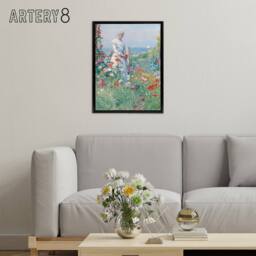 "Artery8 Celia in Her Garden Floral Portrait Hassam Framed Canvas Wall Art - Size: W12"" x H16""" - thumbnail 3