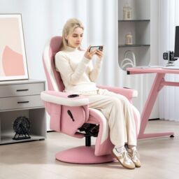 HOMCOM Manual Recliner Armchair PU Sofa Chair w/ Footrest & 135° Reclining in Pink