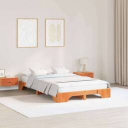 Berkfield Home Modern Bed Frame Wax brown Wood 120 x 200 cm Brown Bed Frame - thumbnail 2
