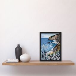 "Artery8 Cornish Coast Painting Cornwall Wildflowers Framed Art Print in Blue - Size: W12"" x H16""" - thumbnail 4