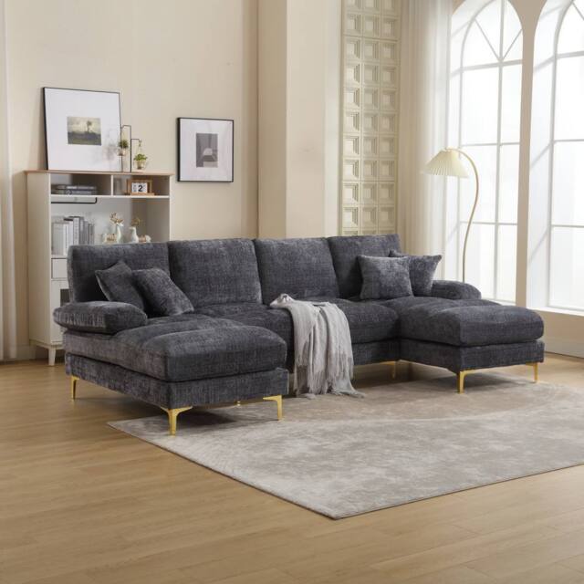 Direct Wicker Sectional Couches, Modular U- Shaped Sofa with Double Chaise in Dark Grey - Size: 1 Pack - image 1