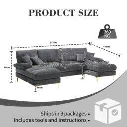 Direct Wicker Sectional Couches, Modular U- Shaped Sofa with Double Chaise in Dark Grey - Size: 1 Pack - thumbnail 2