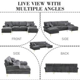 Direct Wicker Sectional Couches, Modular U- Shaped Sofa with Double Chaise in Dark Grey - Size: 1 Pack - thumbnail 6