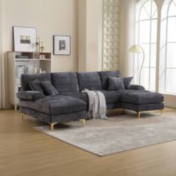 Direct Wicker Sectional Couches, Modular U- Shaped Sofa with Double Chaise in Dark Grey - Size: 1 Pack