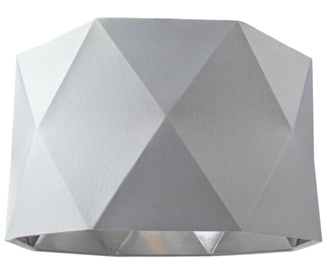 Happy Homewares Cotton Fabric Geometric Shade with Inner Brushed Metal Effect Lining in Grey - Size: 12 inches - image 1