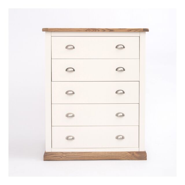 Cabinet Bits Tropea 5 Drawer Chest of Drawers Chrome Cup Handle in Off-White - image 1