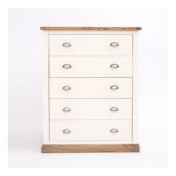 Cabinet Bits Tropea 5 Drawer Chest of Drawers Chrome Cup Handle in Off-White
