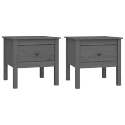 Berkfield Home Side Tables 2 pcs Grey 50x50x49 cm Solid Wood Pine - Size: 50 x 50 x 49 cm - thumbnail 2