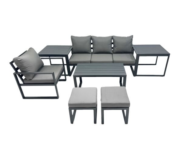 Fimous 6 Seat Aluminium Lounge 3 Seat Sofa Coffee Table Sets with Side Table in Dark Grey - image 1