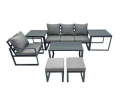 Fimous 6 Seat Aluminium Lounge 3 Seat Sofa Coffee Table Sets with Side Table in Dark Grey - thumbnail 2