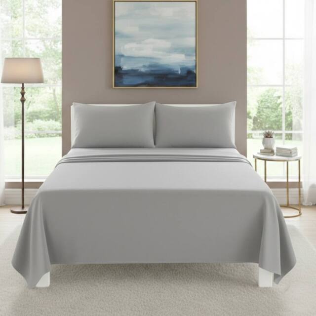 Snug City Easy Care Flat Bed Sheet Polycotton Durable Low Maintenance Bedding in Silver - Size: Single - image 1