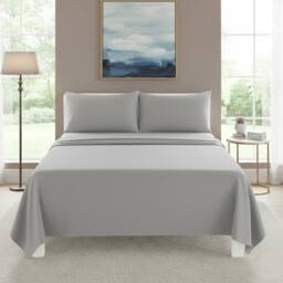 Snug City Easy Care Flat Bed Sheet Polycotton Durable Low Maintenance Bedding in Silver - Size: Single