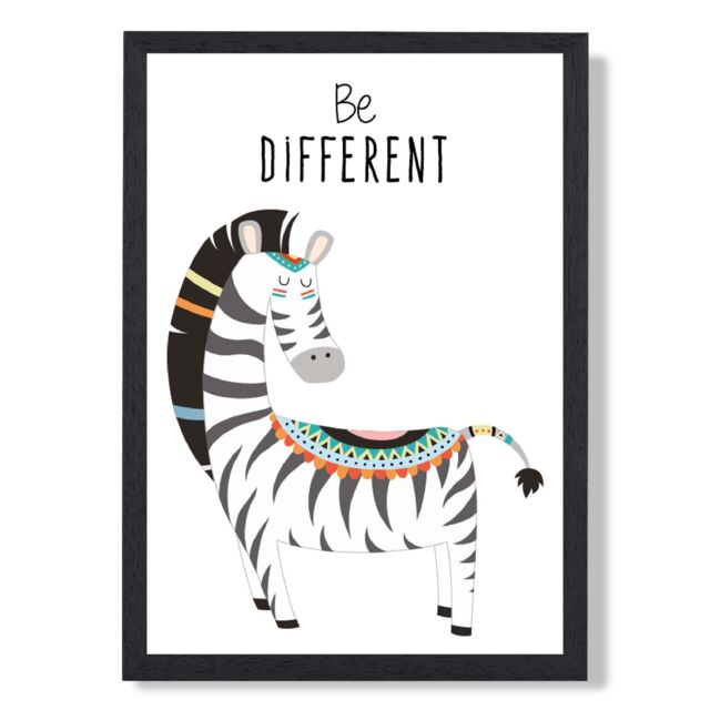 ARTZE Be Different Zebra Tribal Animal Quote Framed Print SIZE: A4 with Black Frame in Grey - image 1