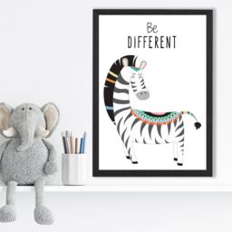 ARTZE Be Different Zebra Tribal Animal Quote Framed Print SIZE: A4 with Black Frame in Grey - thumbnail 2