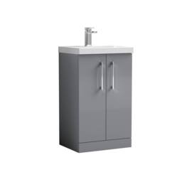 Balterley Bathroom 2 Soft Close Door Floor Vanity Unit, Satin Grey, 500mm in Grey - thumbnail 1