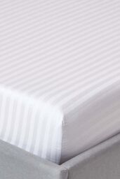 Homescapes Egyptian Cotton Satin Stripe Fitted Sheet 12 inch 330 Thread Count in White - Size: Small Double Fitted - thumbnail 1