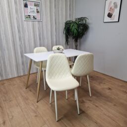 KOSY KOALA Modern Rectangle White Dining Table Set With 4 Cream Chairs Dining Room Furniture - thumbnail 3