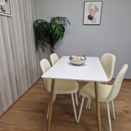 KOSY KOALA Modern Rectangle White Dining Table Set With 4 Cream Chairs Dining Room Furniture - thumbnail 5