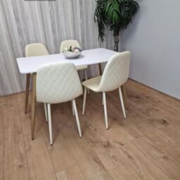 KOSY KOALA Modern Rectangle White Dining Table Set With 4 Cream Chairs Dining Room Furniture - thumbnail 2