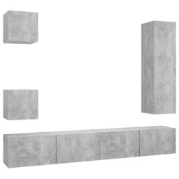 Berkfield Home 5 Piece TV Cabinet Set Concrete Grey Engineered Wood - thumbnail 2