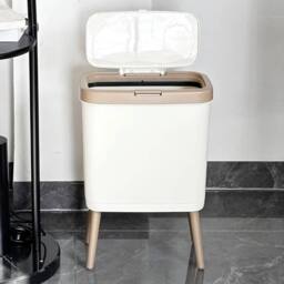 KORVIXA Creamy White Trash Can Narrow Garbage Bin in Beige - Size: 100 cm - thumbnail 2