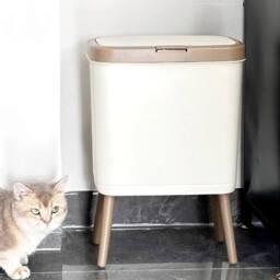 KORVIXA Creamy White Trash Can Narrow Garbage Bin in Beige - Size: 100 cm - thumbnail 3