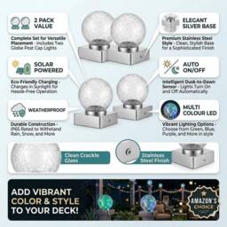 FLAVORA 2 Pack Multicolor Solar Crackle Ball Fence Post LED Lights in Clear - Size: 100 cm - thumbnail 4
