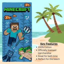 Minecraft Trident Beach Towel in Blue - thumbnail 4