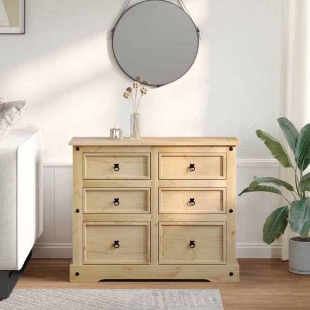 Berkfield Home Beautiful Chest of Drawers Corona 110x43x91 cm Solid Wood Pine in Light Brown - Size: 110 x 43 x 91 cm - image 1