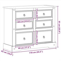 Berkfield Home Beautiful Chest of Drawers Corona 110x43x91 cm Solid Wood Pine in Light Brown - Size: 110 x 43 x 91 cm - thumbnail 9