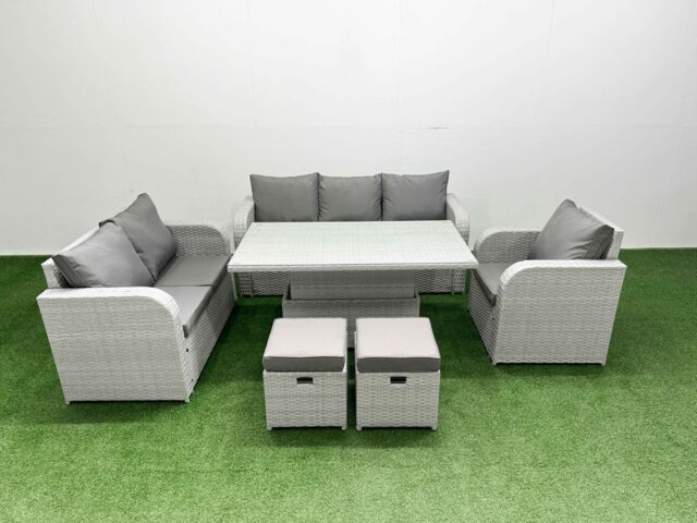 Fimous Patio PE Wicker 8 Seater Outdoor Rattan Furniture Sofa Sets w/ Adjustable Lifting Dining or Coffee Table Reclining Chair Loveseat Sofa 3 - image 1