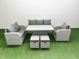 Fimous Patio PE Wicker 8 Seater Outdoor Rattan Furniture Sofa Sets w/ Adjustable Lifting Dining or Coffee Table Reclining Chair Loveseat Sofa 3 - thumbnail 1
