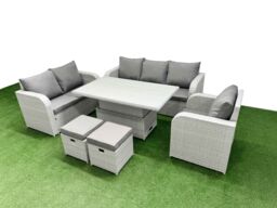 Fimous Patio PE Wicker 8 Seater Outdoor Rattan Furniture Sofa Sets w/ Adjustable Lifting Dining or Coffee Table Reclining Chair Loveseat Sofa 3 - thumbnail 2