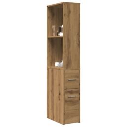 Berkfield Home Narrow Bathroom Cupboard with Wheels Artisian Oak Engineered Wood in Brown - thumbnail 1