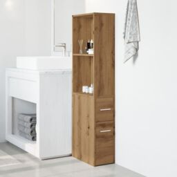 Berkfield Home Narrow Bathroom Cupboard with Wheels Artisian Oak Engineered Wood in Brown - thumbnail 3