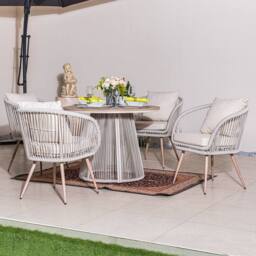 Direct Wicker Garden Iron Woven Round Dining Table Set with Four Chairs for Patio in Grey - Size: 4 Person - thumbnail 7
