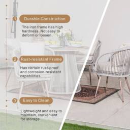 Direct Wicker Garden Iron Woven Round Dining Table Set with Four Chairs for Patio in Grey - Size: 4 Person - thumbnail 3