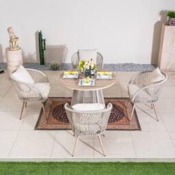 Direct Wicker Garden Iron Woven Round Dining Table Set with Four Chairs for Patio in Grey - Size: 4 Person