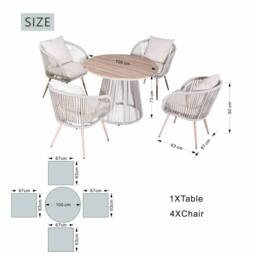 Direct Wicker Garden Iron Woven Round Dining Table Set with Four Chairs for Patio in Grey - Size: 4 Person - thumbnail 6