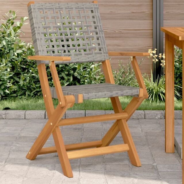 Berkfield Home Garden Chairs 2 pcs Grey Solid Wood Acacia & Poly Rattan - image 1