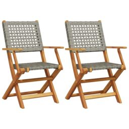 Berkfield Home Garden Chairs 2 pcs Grey Solid Wood Acacia & Poly Rattan - thumbnail 2