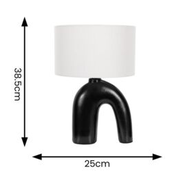 ValueLights Lia Fabric Drum Lamp Shade Black Arch Abstract Ceramic Table Lamp in White - thumbnail 4
