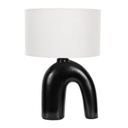 ValueLights Lia Fabric Drum Lamp Shade Black Arch Abstract Ceramic Table Lamp in White - thumbnail 2