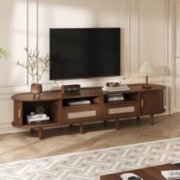 BTM TV Cabinet TV Stand Console Rattan Drawers Sliding Doors Storage in Dark Brown - thumbnail 5