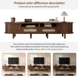 BTM TV Cabinet TV Stand Console Rattan Drawers Sliding Doors Storage in Dark Brown - thumbnail 8